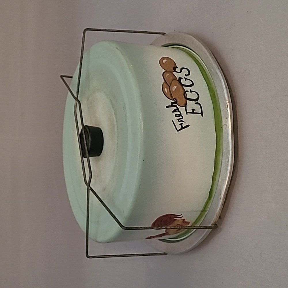 Vintage Century Cake Storage Carrier Hand Painted w/Eggs & Chickens